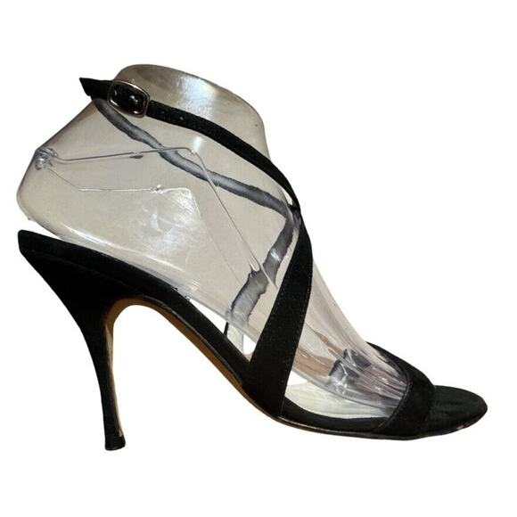 Brian Atwood Black Suede Strappy Healed Sandals Sz 6, Heel 4” - Picture 1 of 8